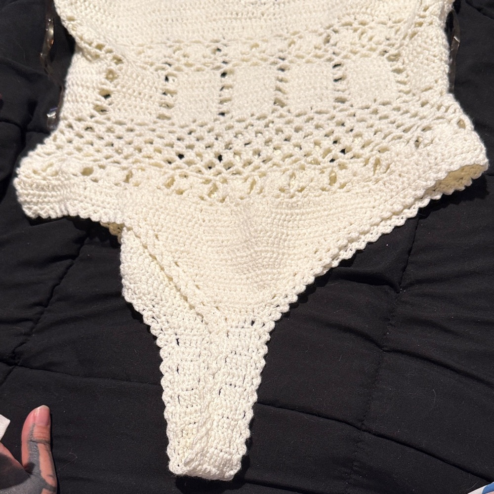 Crochet White/cream colored One-Piece body suit Sz.L - Picture 2 of 15
